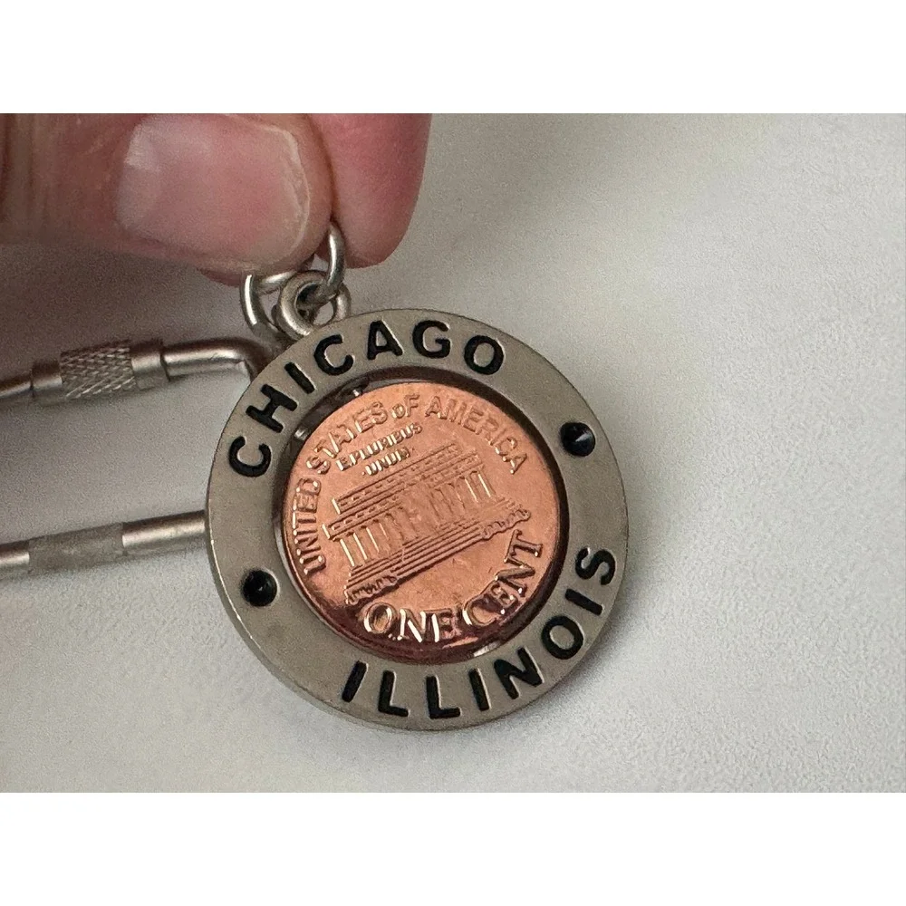Chicago Illinois Souvenir Keychain Spinning‎ 2004 Lincoln Penny Style Key Ring